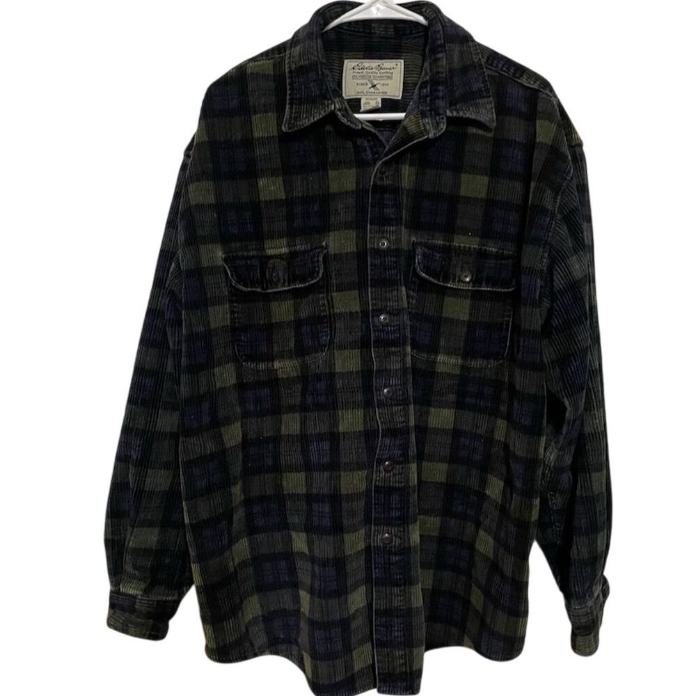 Eddie Bauer Men's XL Plaid Corduroy Button-Down Shirt Multicolor